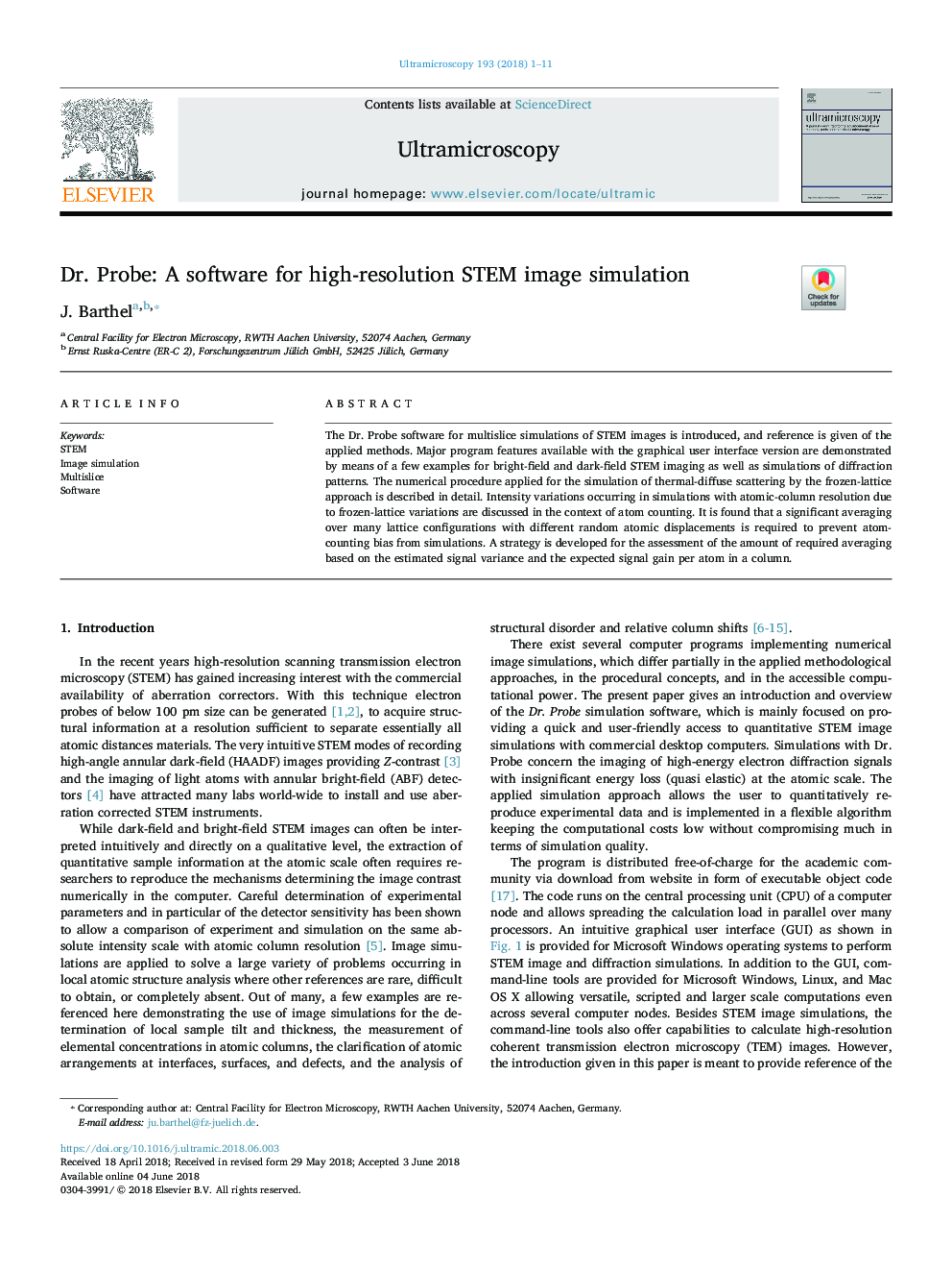 عکس صفحه اول مقاله: Dr. Probe: A software for high-resolution STEM image simulation Dr. Probe: A software for high-resolution STEM image simulation
