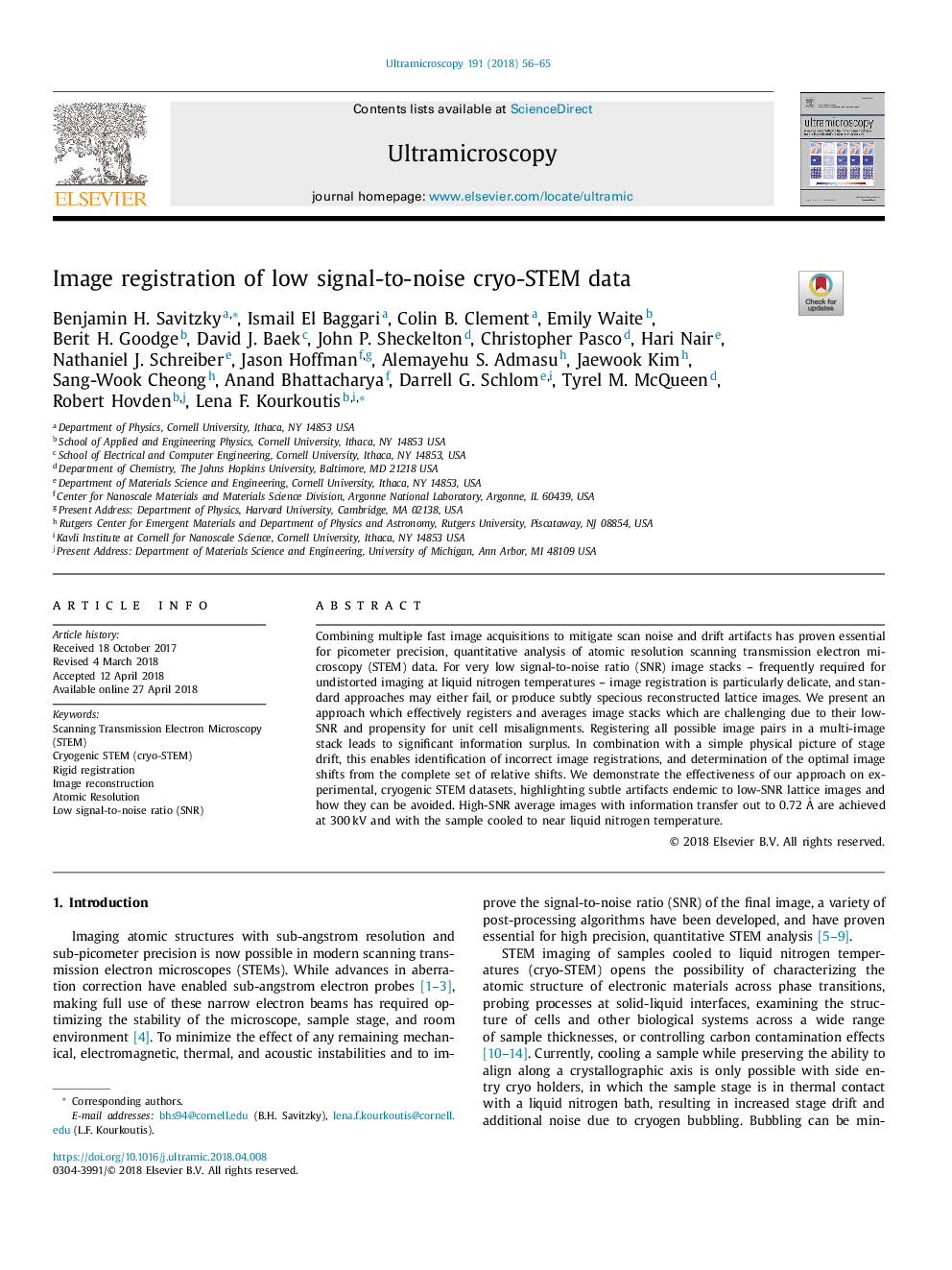 Image registration of low signal-to-noise cryo-STEM data