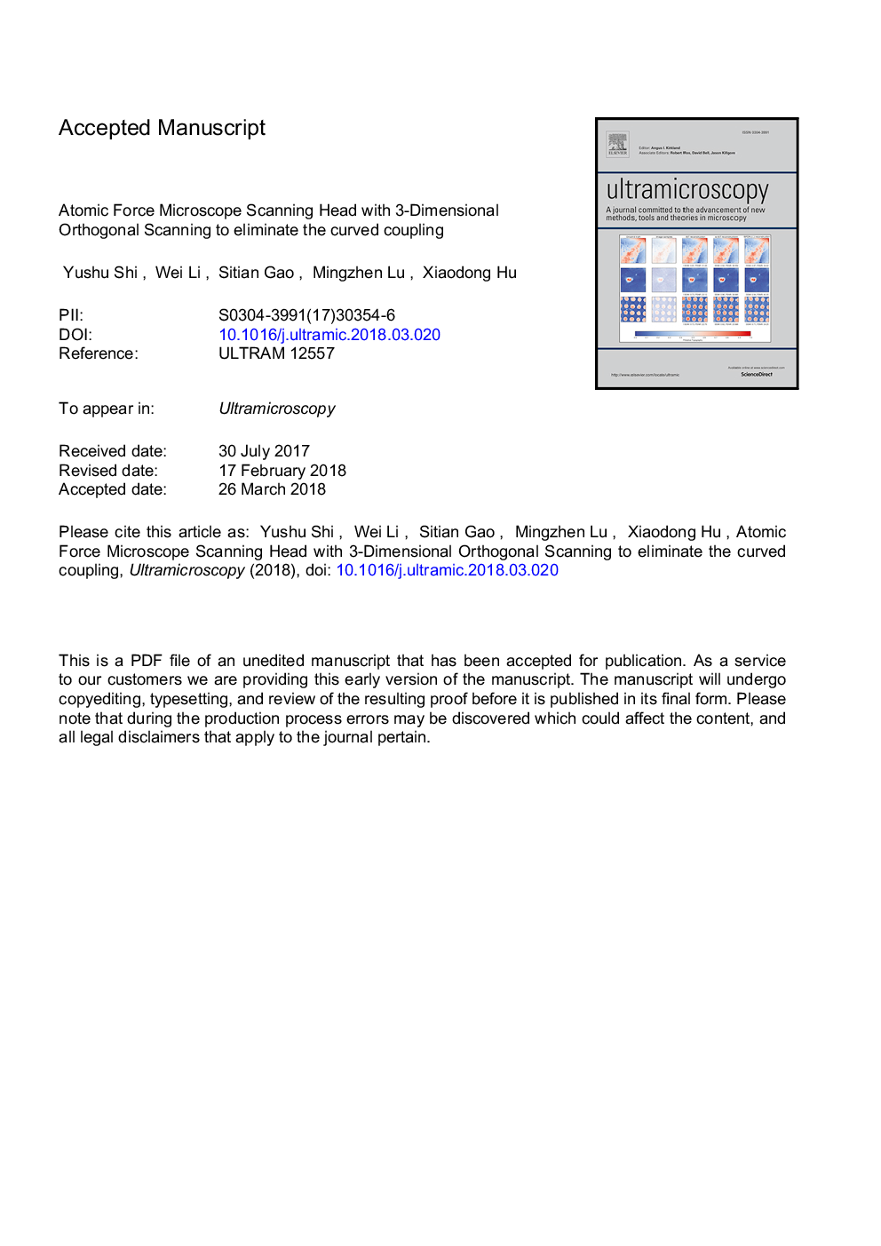 Atomic force microscope scanning head with 3-dimensional orthogonal scanning to eliminate the curved coupling