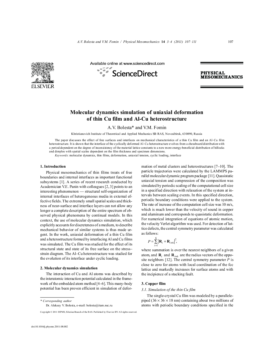 Molecular dynamics simulation of uniaxial deformation of thin Cu film and Al-Cu heterostructure