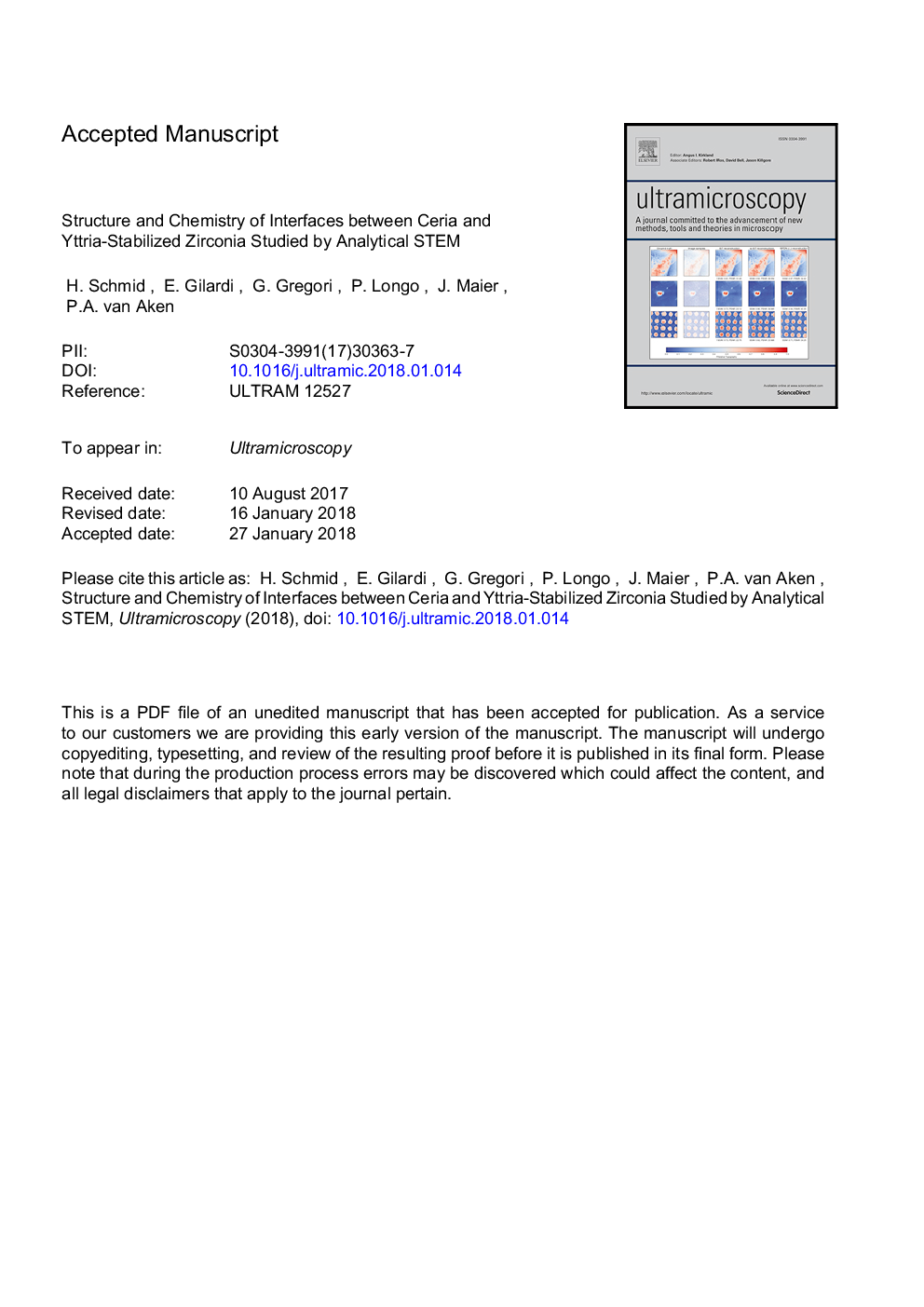 Structure and chemistry of interfaces between ceria and yttria-stabilized zirconia studied by analytical STEM
