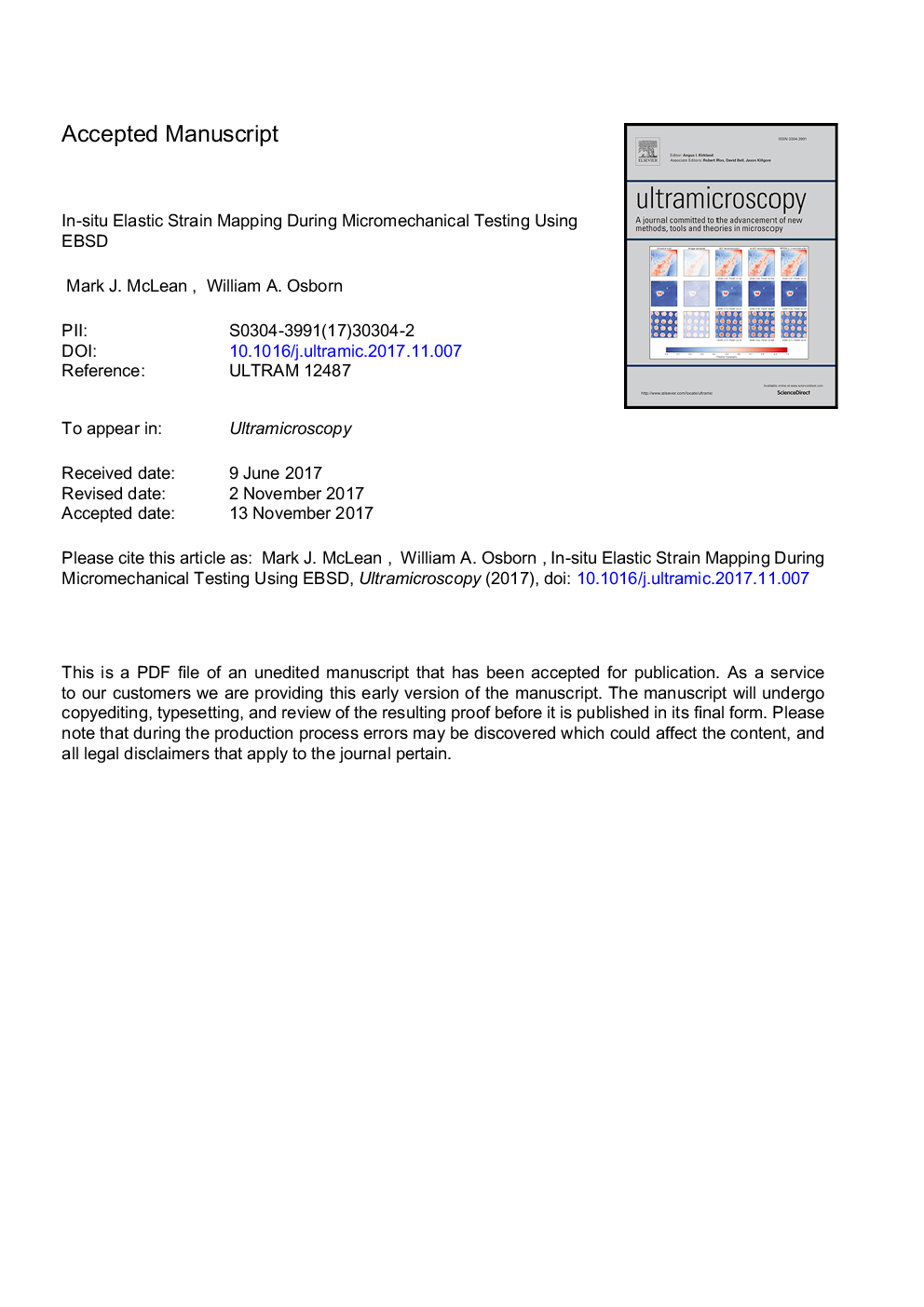 In-situ elastic strain mapping during micromechanical testing using EBSD