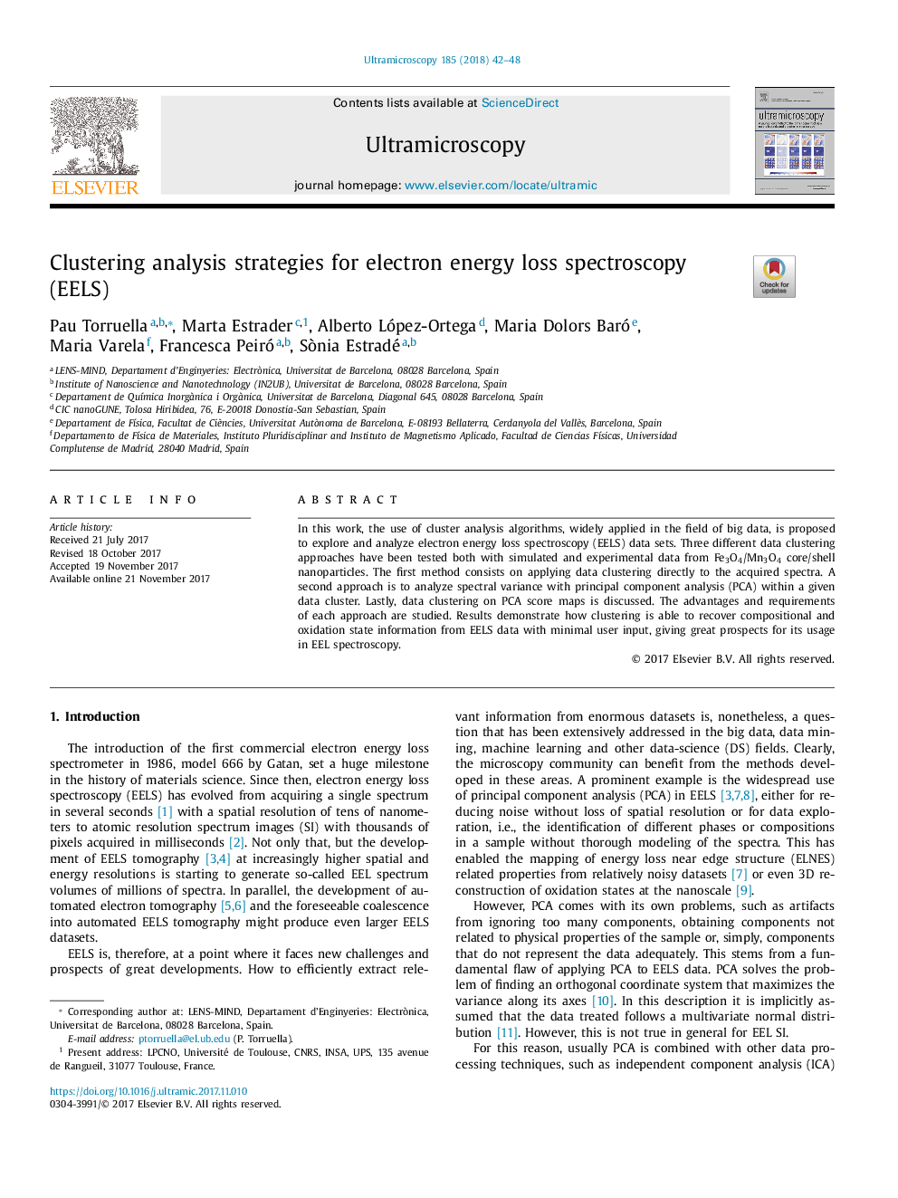 Clustering analysis strategies for electron energy loss spectroscopy (EELS)