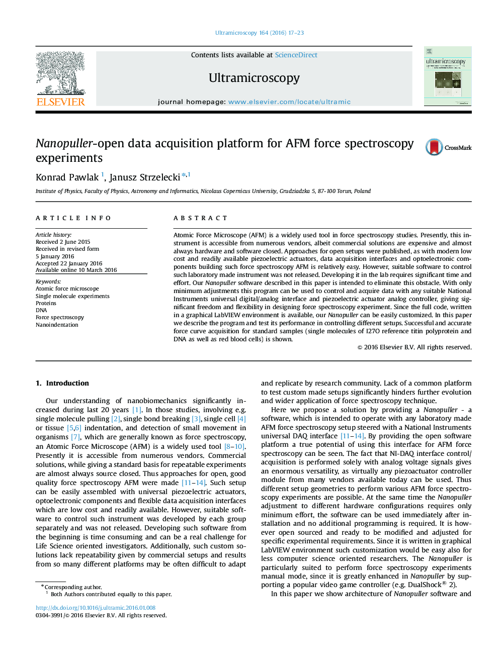 Nanopuller-open data acquisition platform for AFM force spectroscopy experiments