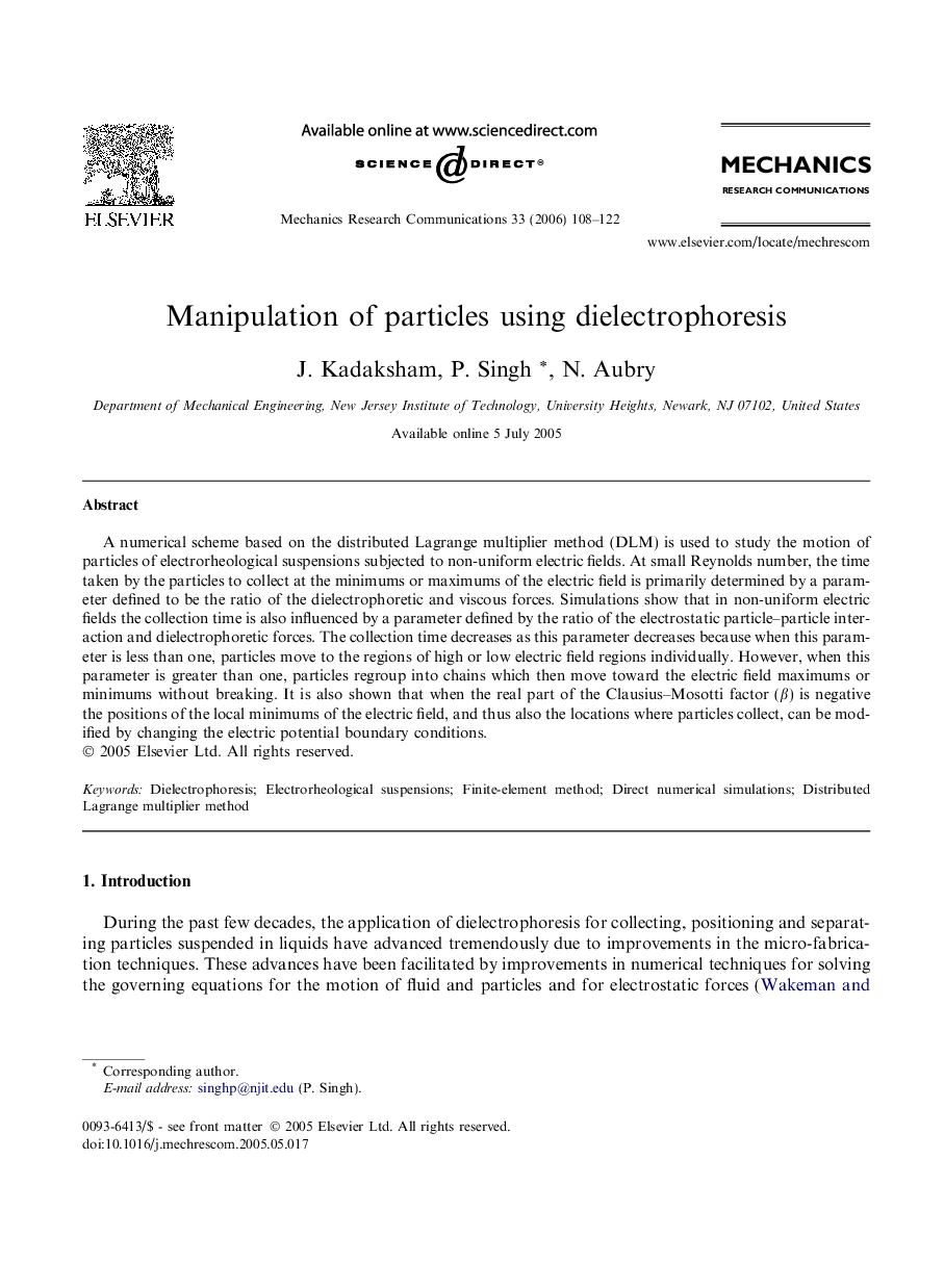 Manipulation of particles using dielectrophoresis