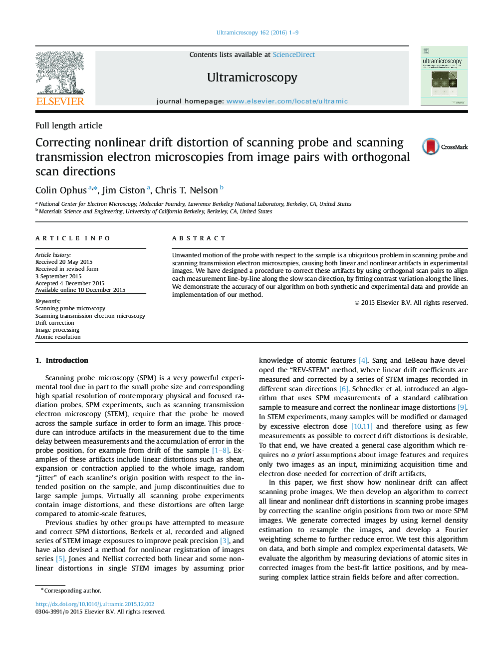 Correcting nonlinear drift distortion of scanning probe and scanning transmission electron microscopies from image pairs with orthogonal scan directions