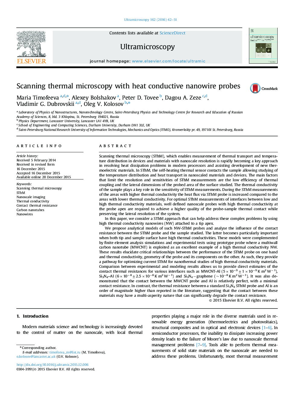 Scanning thermal microscopy with heat conductive nanowire probes