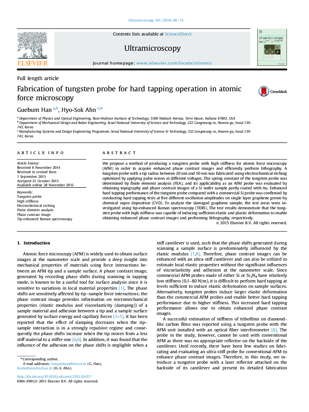 Fabrication of tungsten probe for hard tapping operation in atomic force microscopy