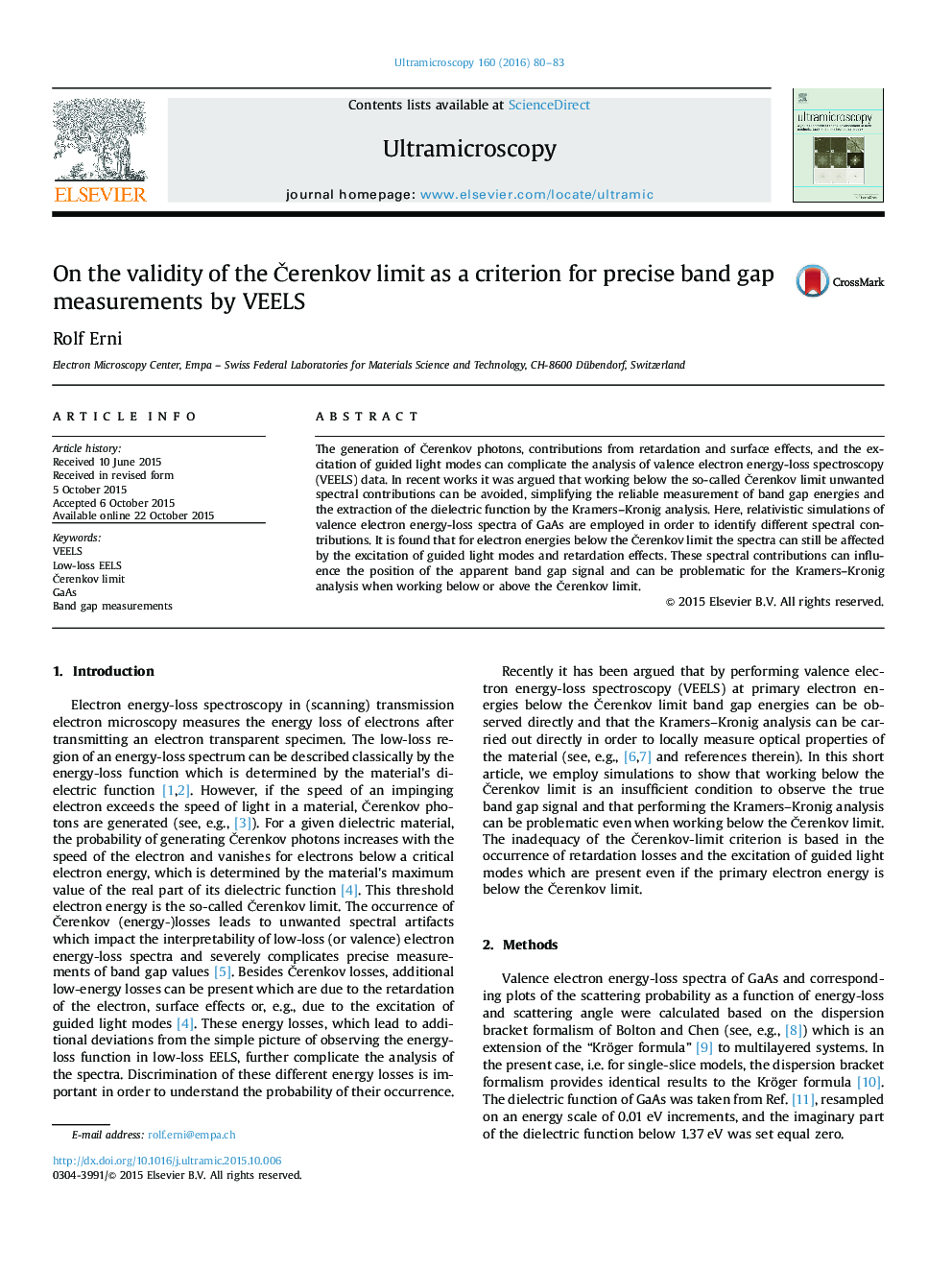 On the validity of the Äerenkov limit as a criterion for precise band gap measurements by VEELS