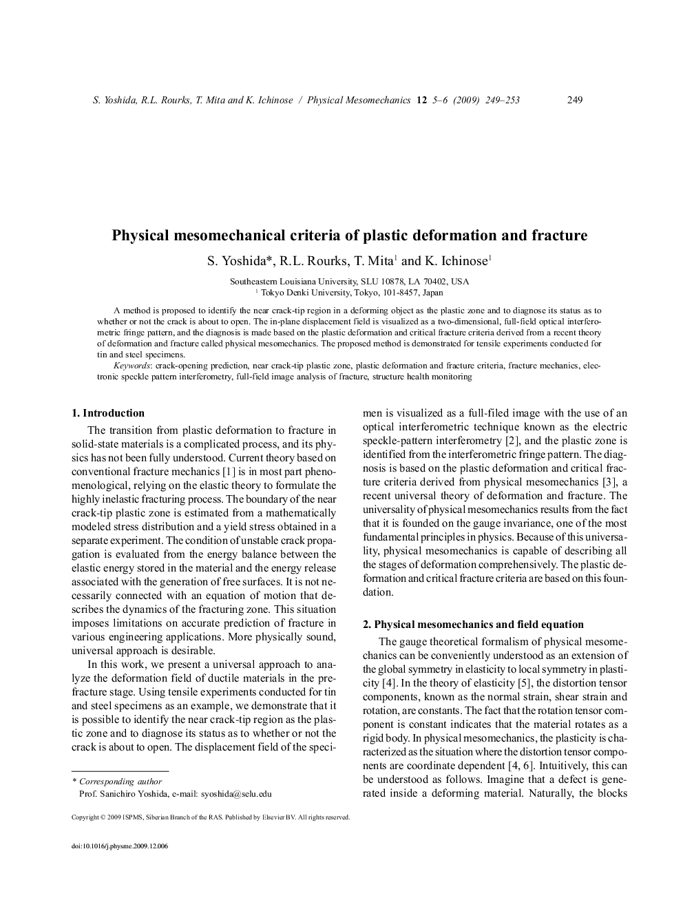Physical mesomechanical criteria of plastic deformation and fracture