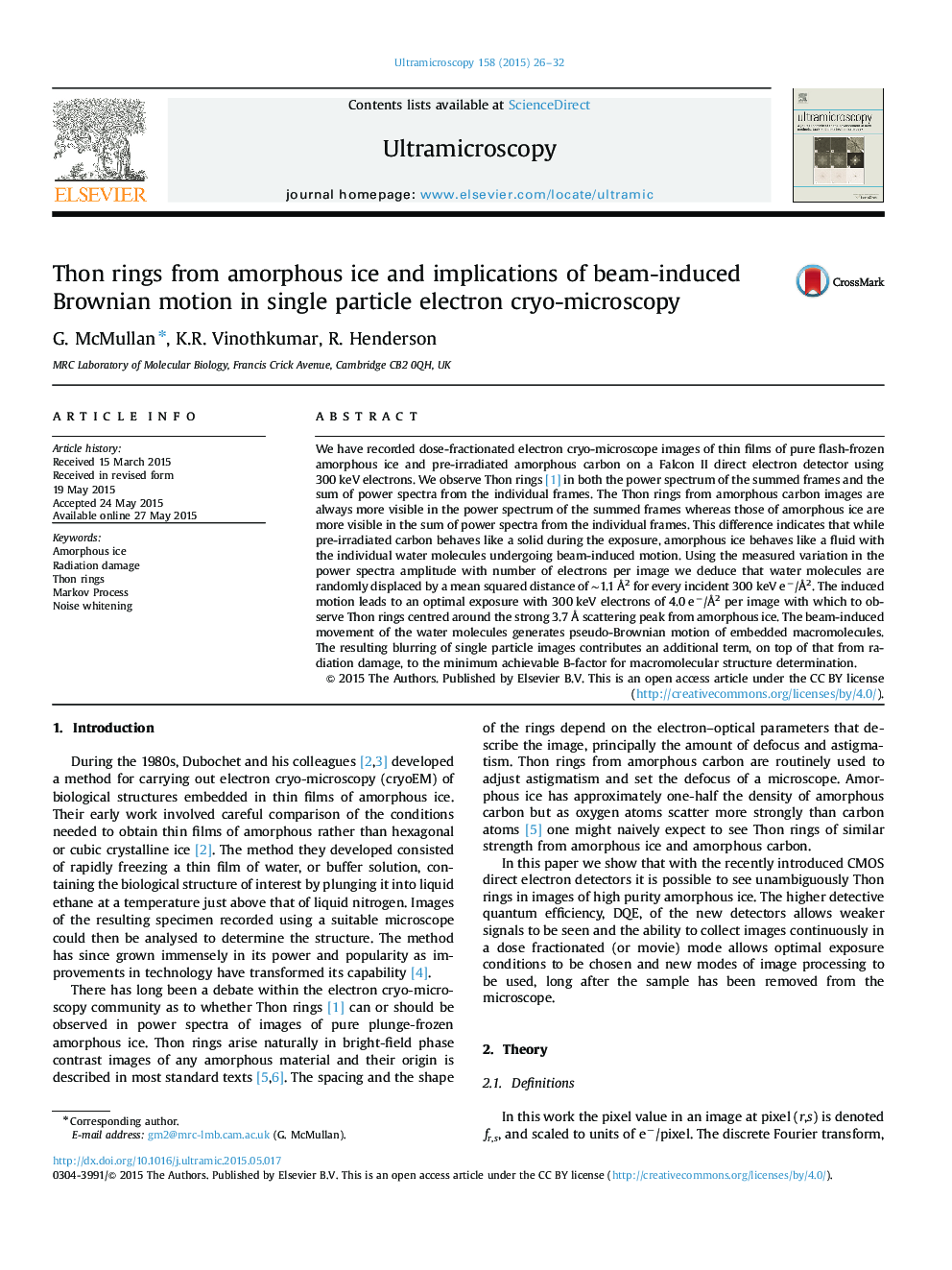 Thon rings from amorphous ice and implications of beam-induced Brownian motion in single particle electron cryo-microscopy