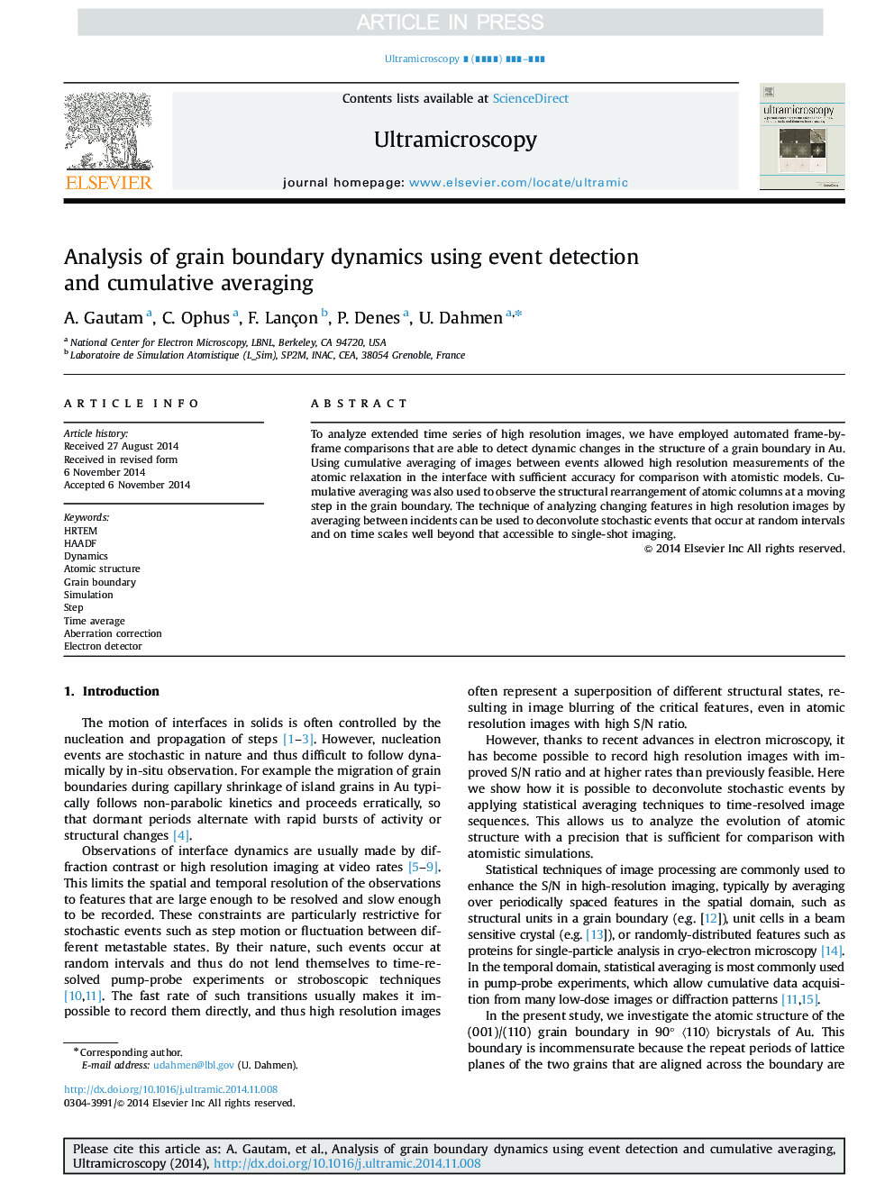 Analysis of grain boundary dynamics using event detection and cumulative averaging