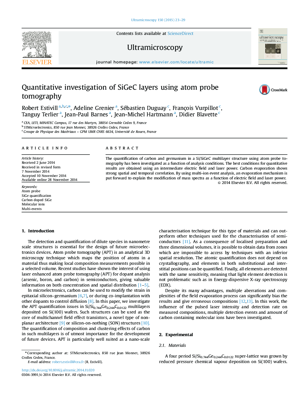 Quantitative investigation of SiGeC layers using atom probe tomography