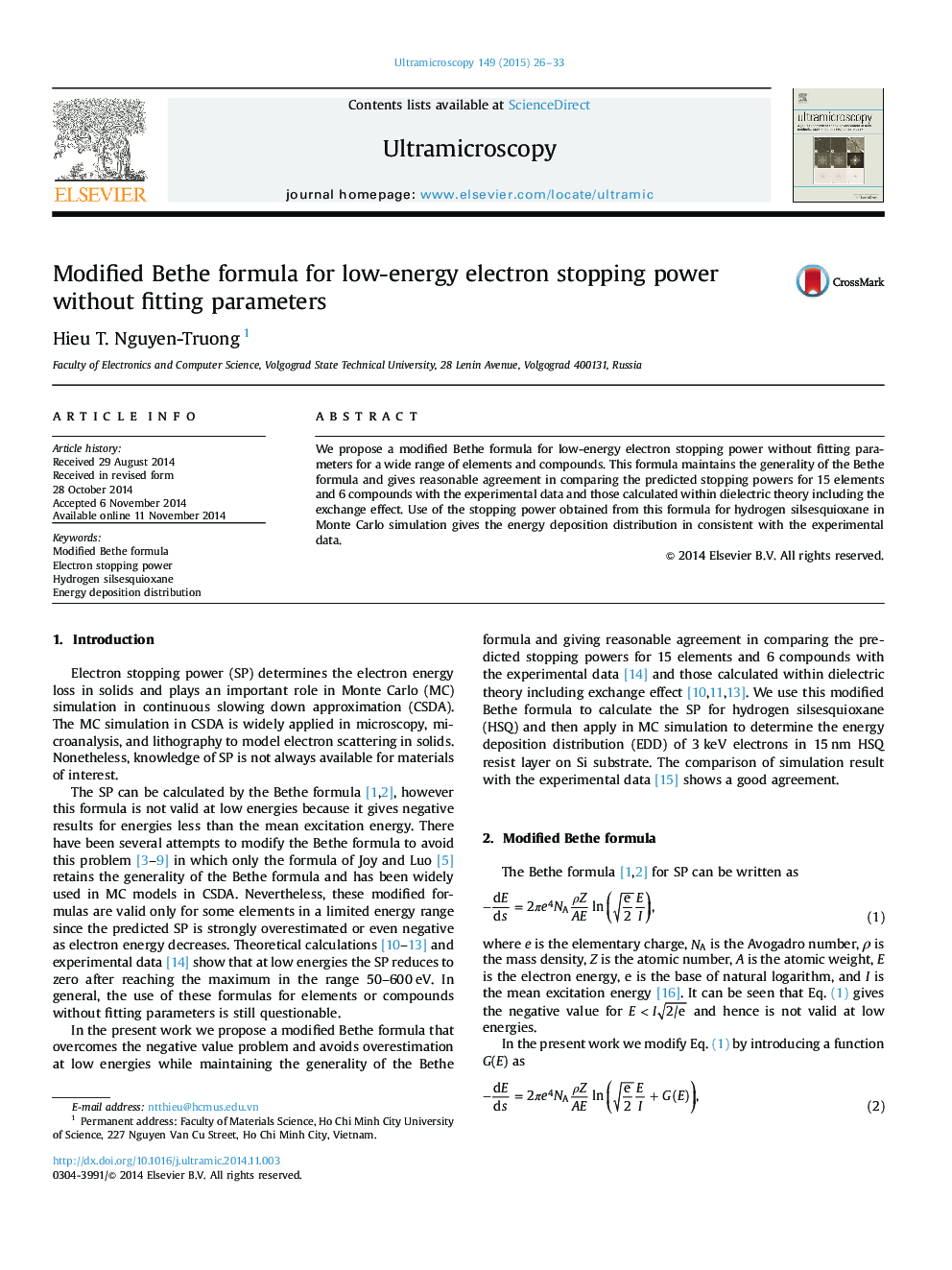 Modified Bethe formula for low-energy electron stopping power without fitting parameters