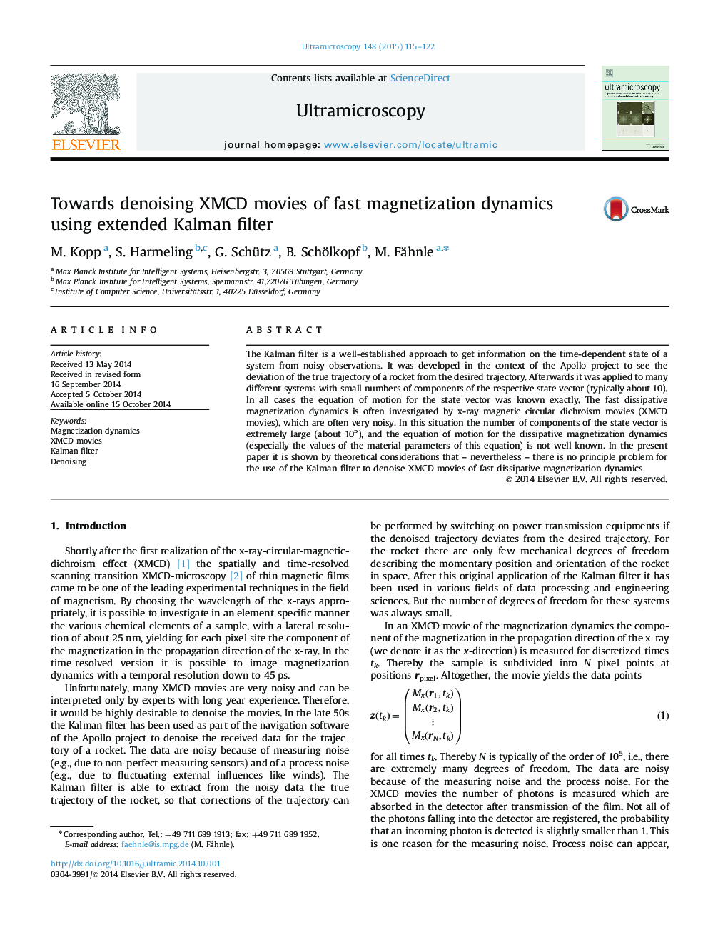 Towards denoising XMCD movies of fast magnetization dynamics using extended Kalman filter