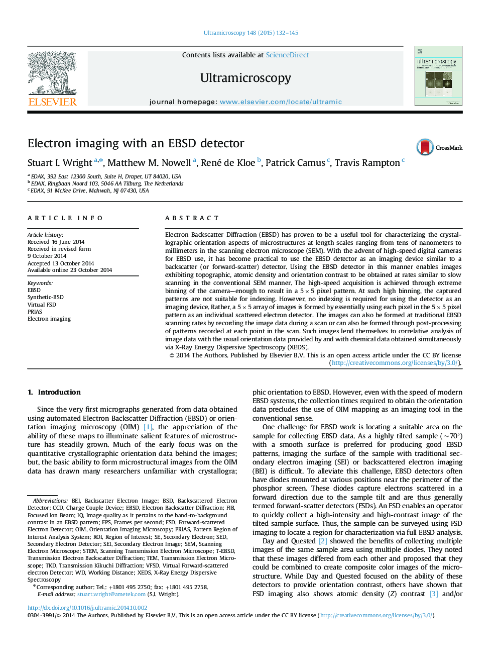 Electron imaging with an EBSD detector