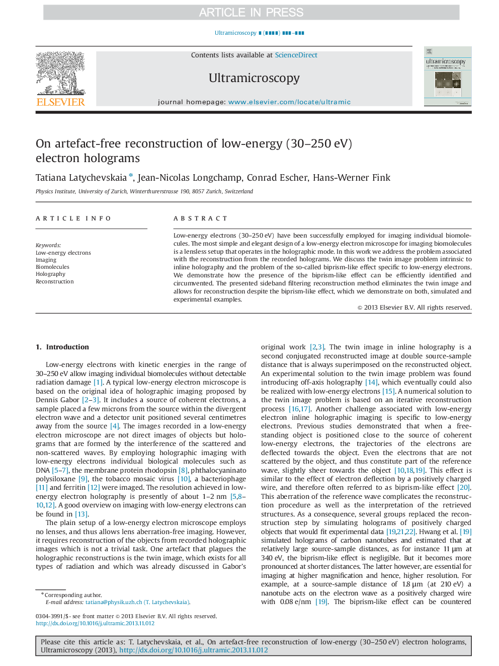 On artefact-free reconstruction of low-energy (30-250Â eV) electron holograms