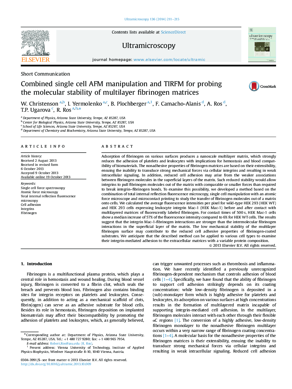 Combined single cell AFM manipulation and TIRFM for probing the molecular stability of multilayer fibrinogen matrices