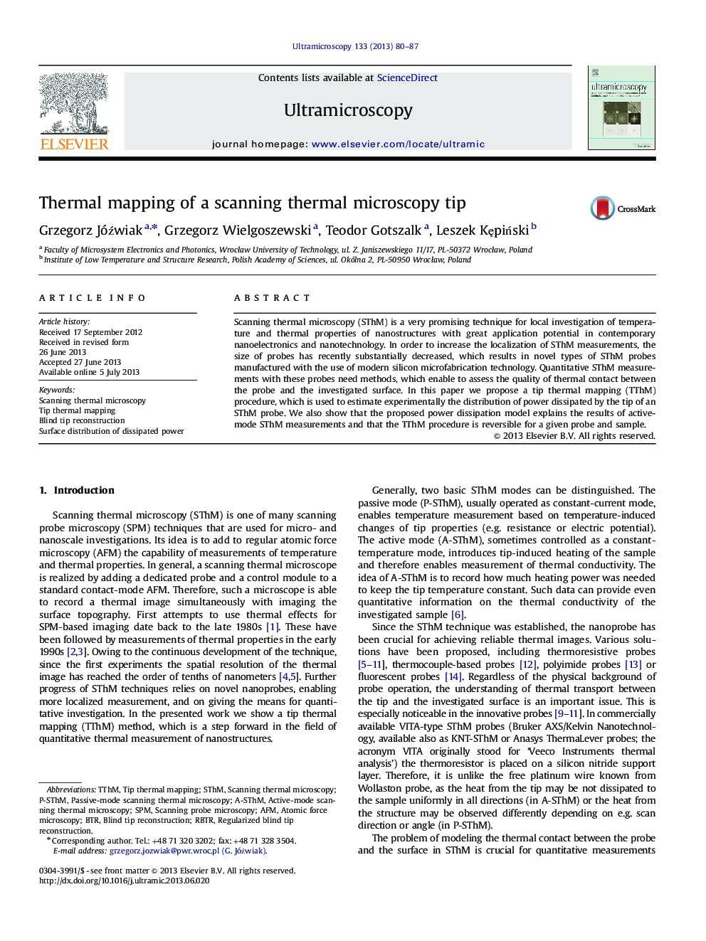 Thermal mapping of a scanning thermal microscopy tip