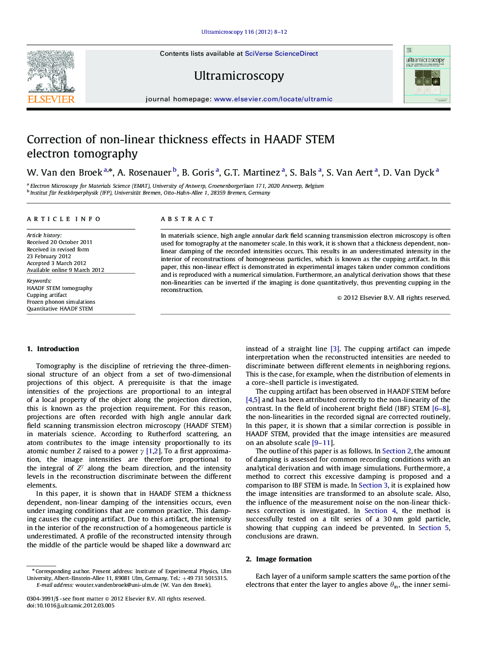 Correction of non-linear thickness effects in HAADF STEM electron tomography