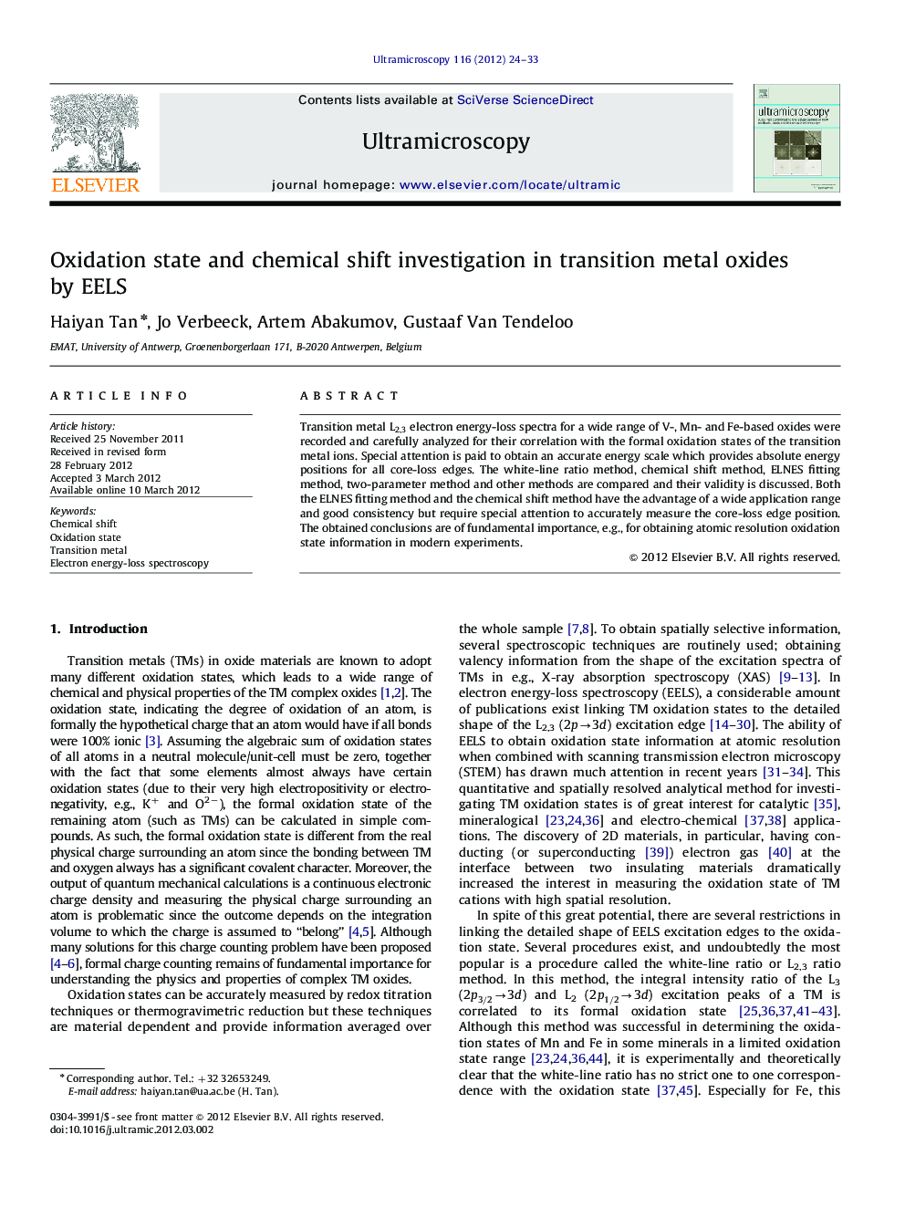 Oxidation state and chemical shift investigation in transition metal oxides by EELS