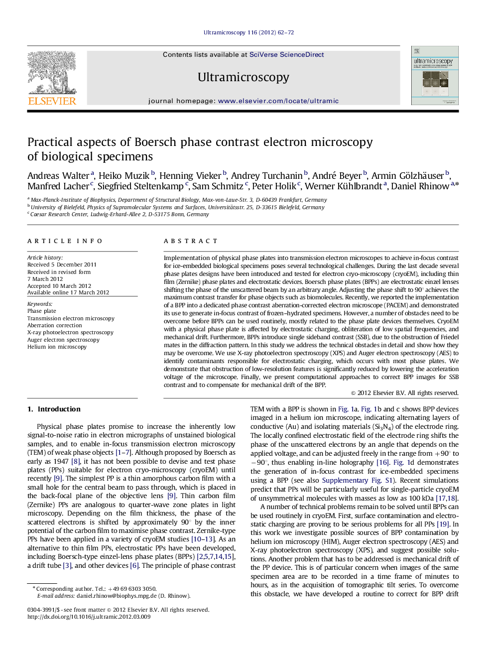 Practical aspects of Boersch phase contrast electron microscopy of biological specimens