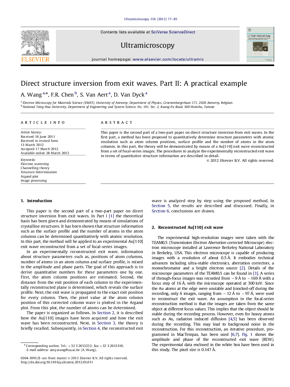 Direct structure inversion from exit waves. Part II: A practical example