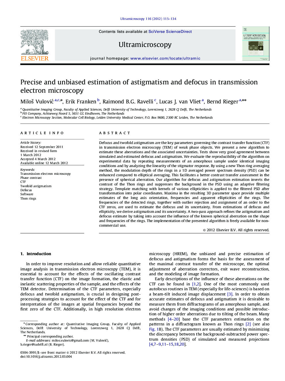 Precise and unbiased estimation of astigmatism and defocus in transmission electron microscopy