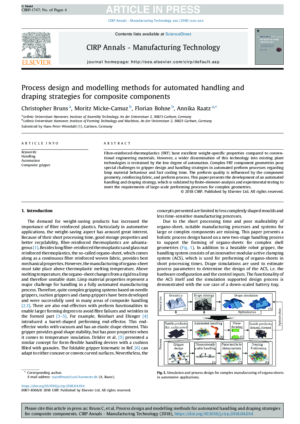 Process design and modelling methods for automated handling and draping strategies for composite components