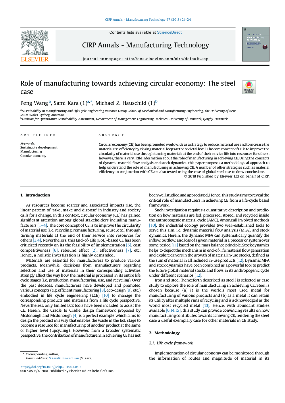 Role of manufacturing towards achieving circular economy: The steel case