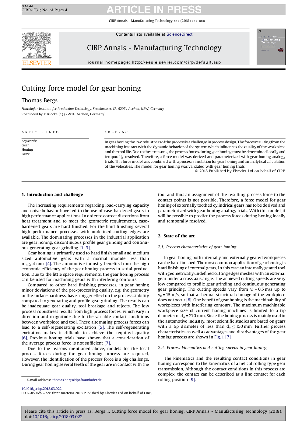 Cutting force model for gear honing