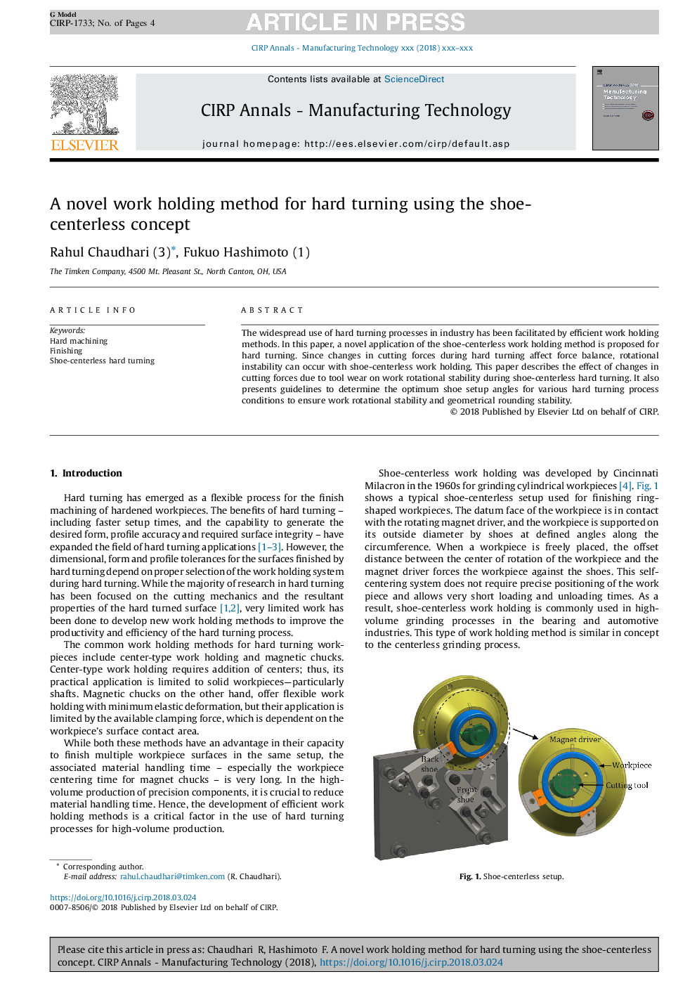 A novel work holding method for hard turning using the shoe-centerless concept