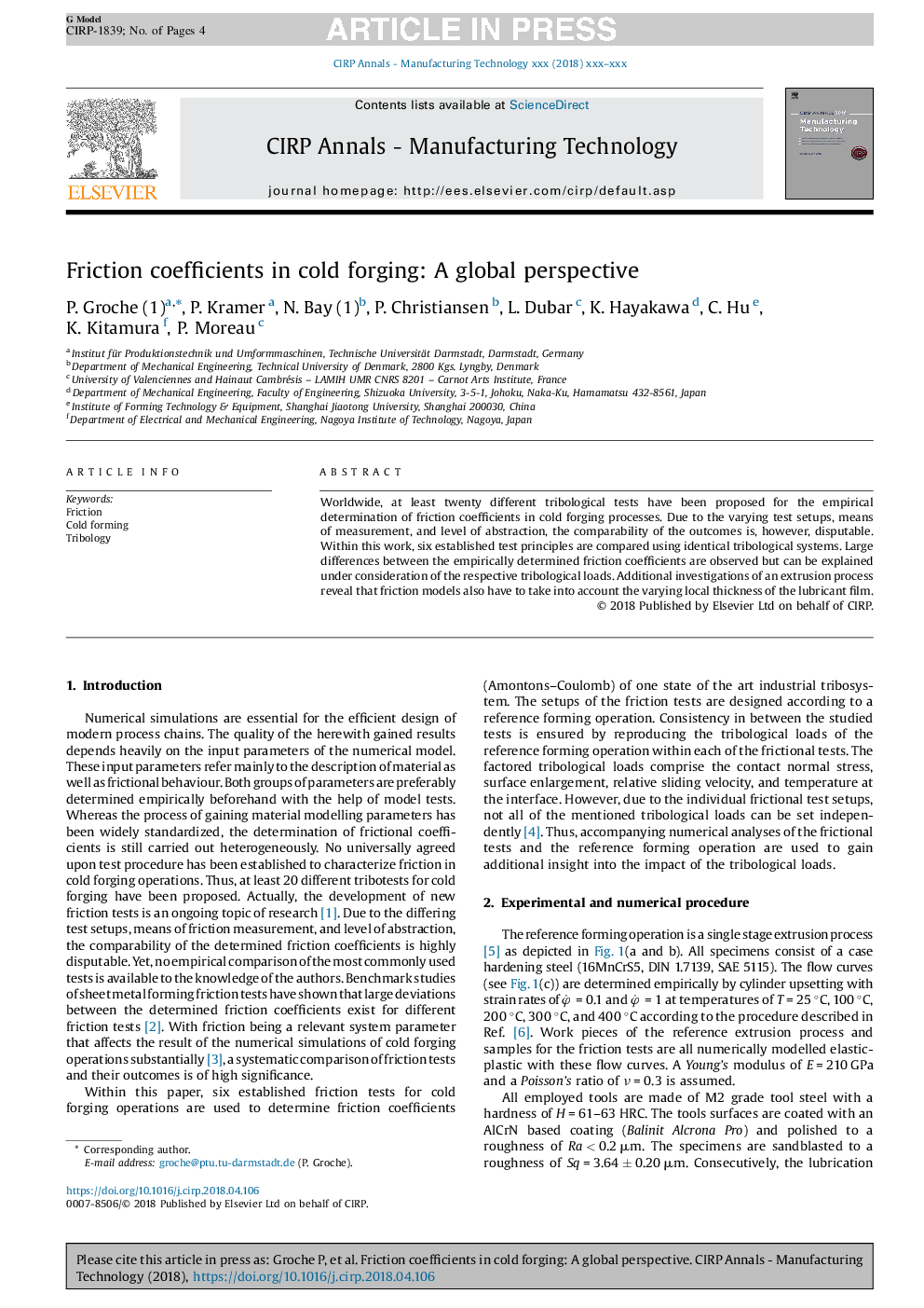 Friction coefficients in cold forging: A global perspective