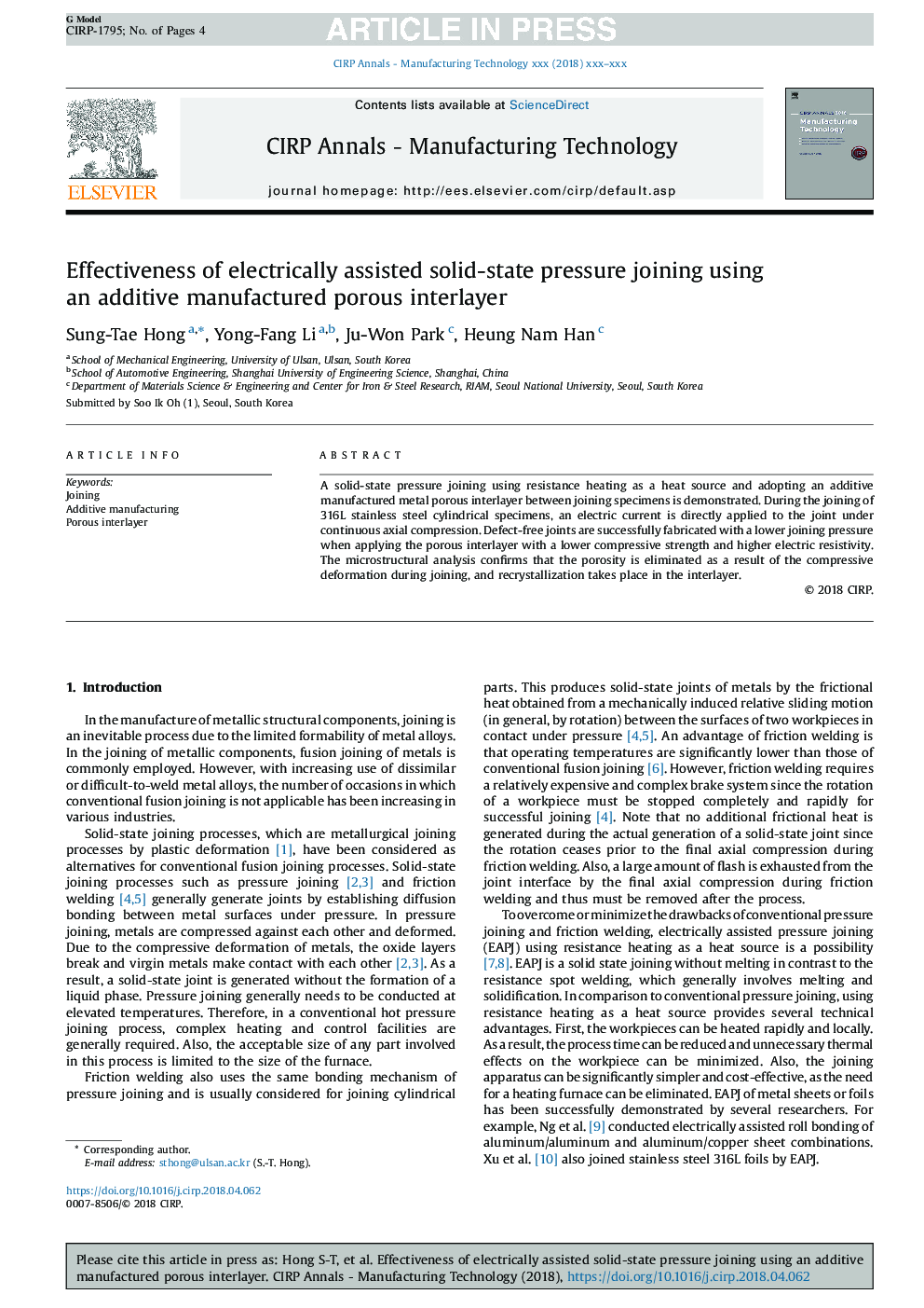 Effectiveness of electrically assisted solid-state pressure joining using an additive manufactured porous interlayer