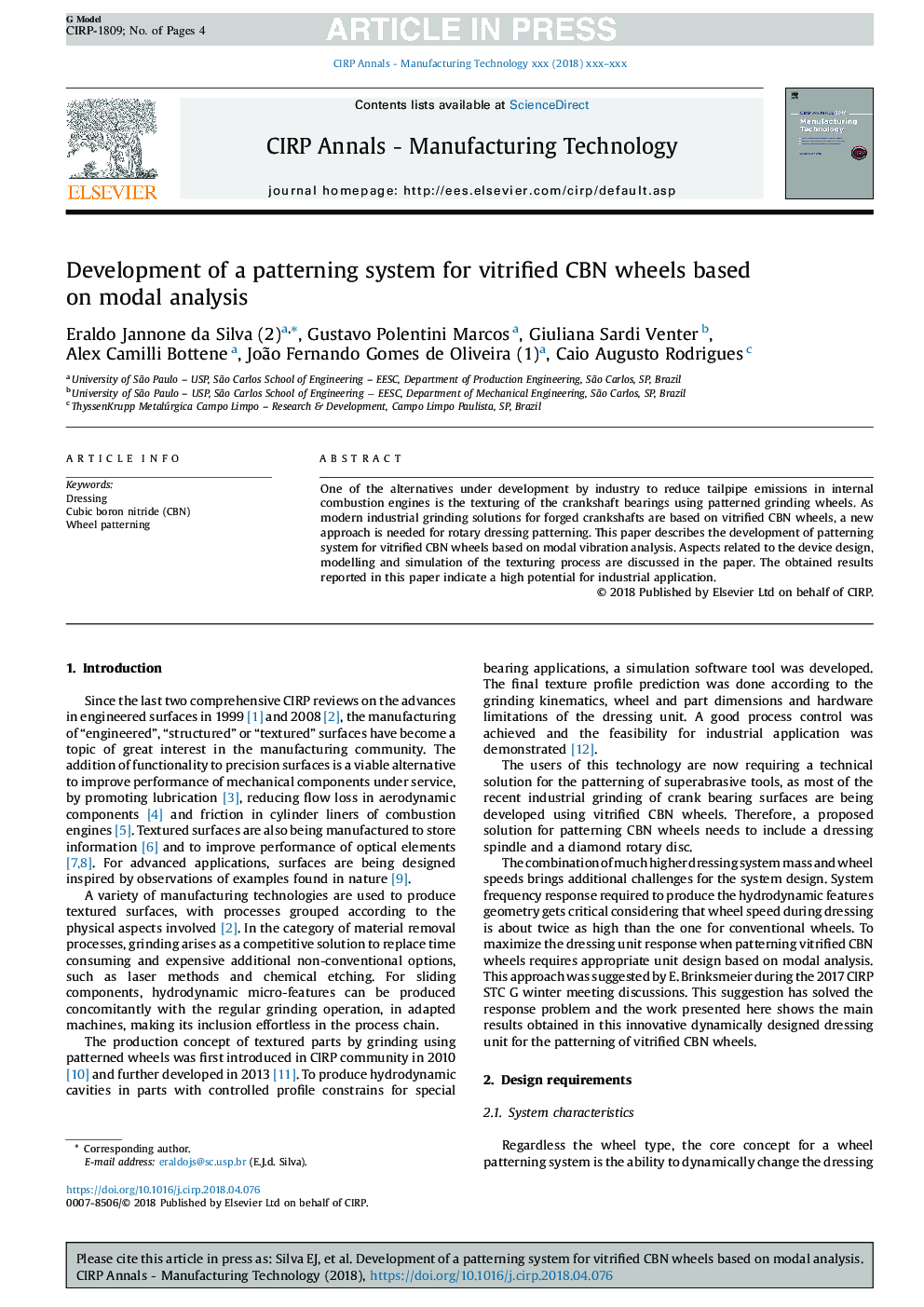 Development of a patterning system for vitrified CBN wheels based on modal analysis