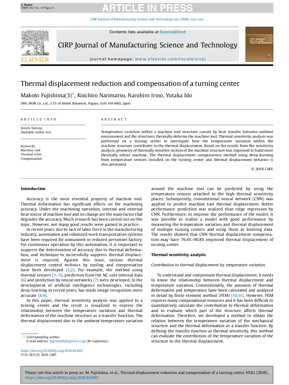 Thermal displacement reduction and compensation of a turning center