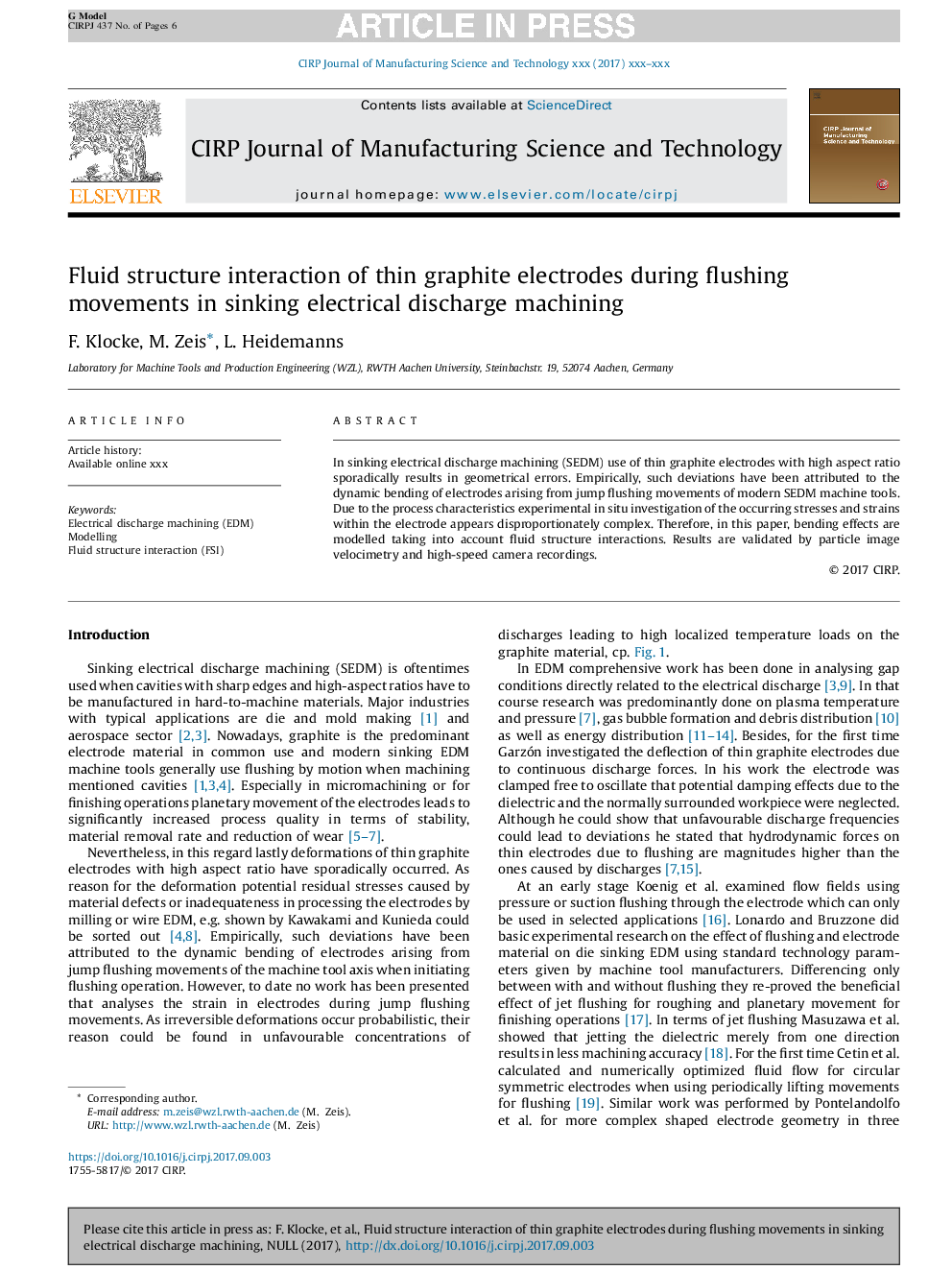 تعامل ساختار سیال از الکترودهای گرافیتی نازک در طی حرکات شستشوی در ماشینکاری دزدگیر الکتریکی 