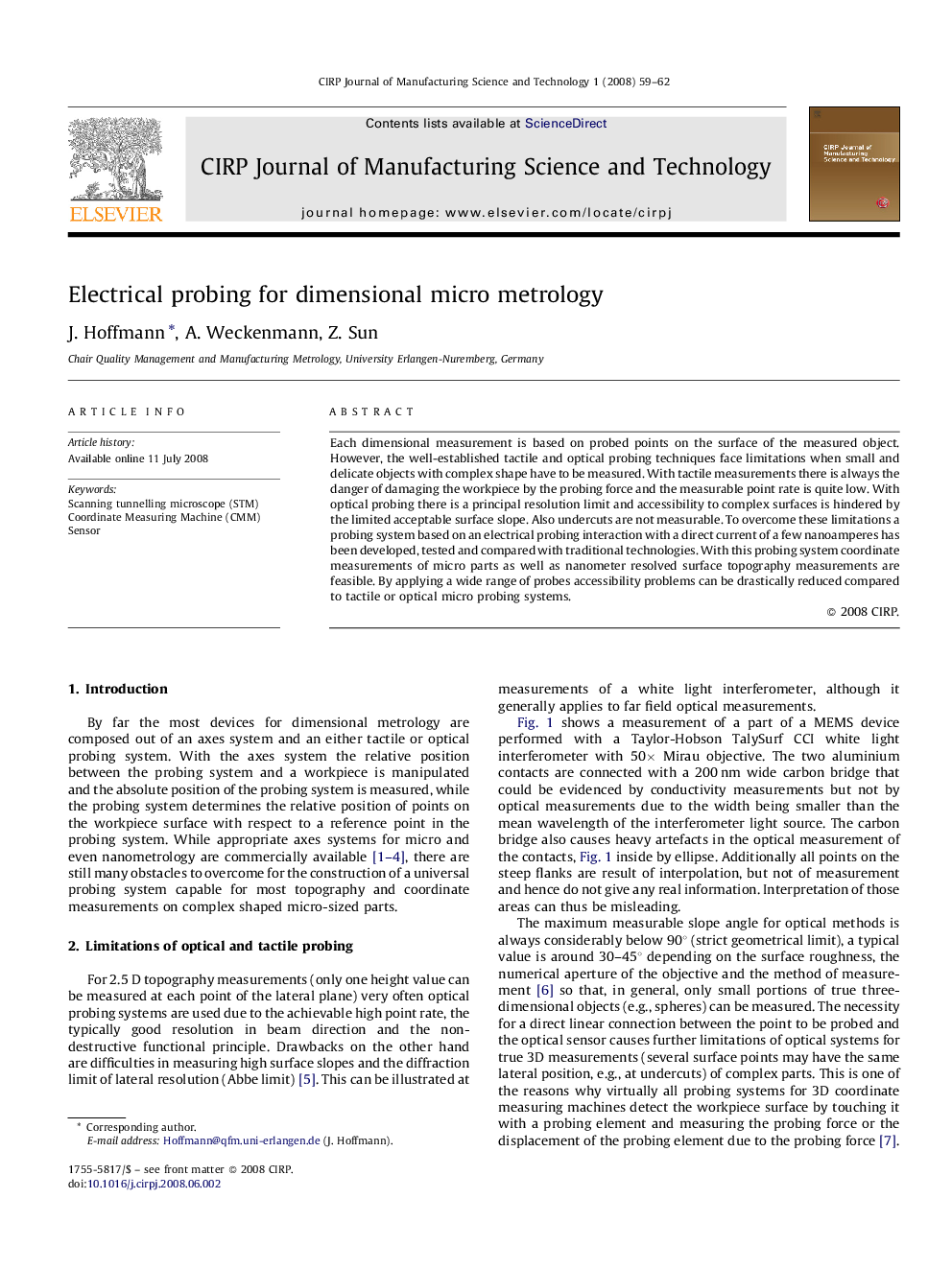 Electrical probing for dimensional micro metrology