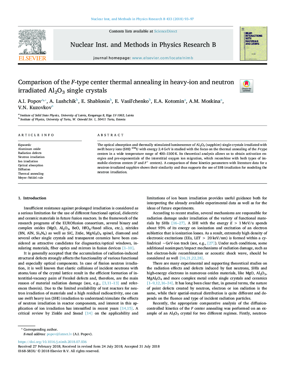 Comparison of the F-type center thermal annealing in heavy-ion and neutron irradiated Al2O3 single crystals