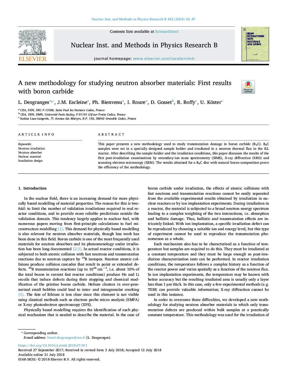 A new methodology for studying neutron absorber materials: First results with boron carbide