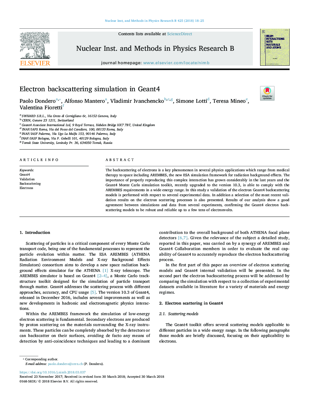 Electron backscattering simulation in Geant4