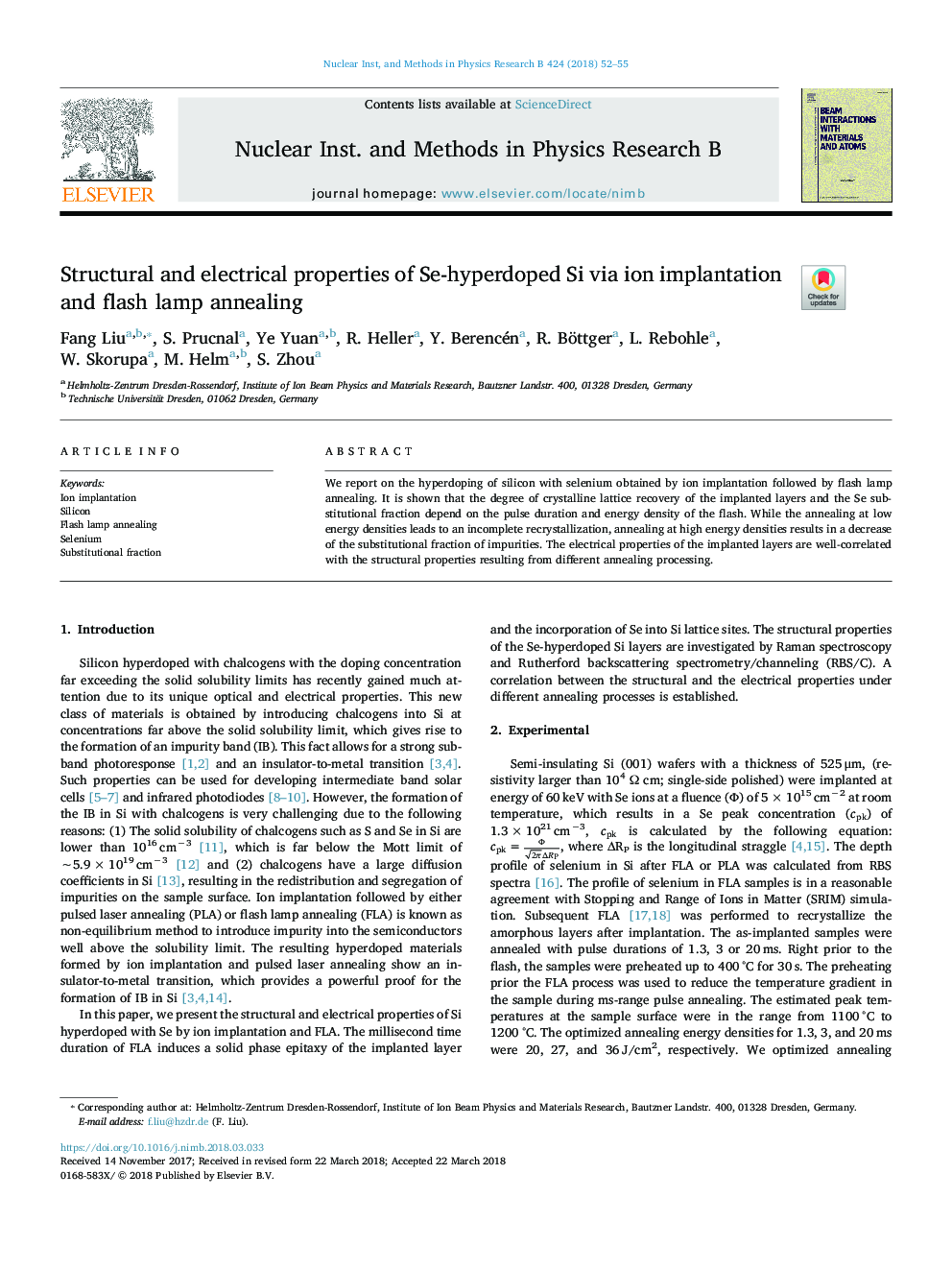 Structural and electrical properties of Se-hyperdoped Si via ion implantation and flash lamp annealing