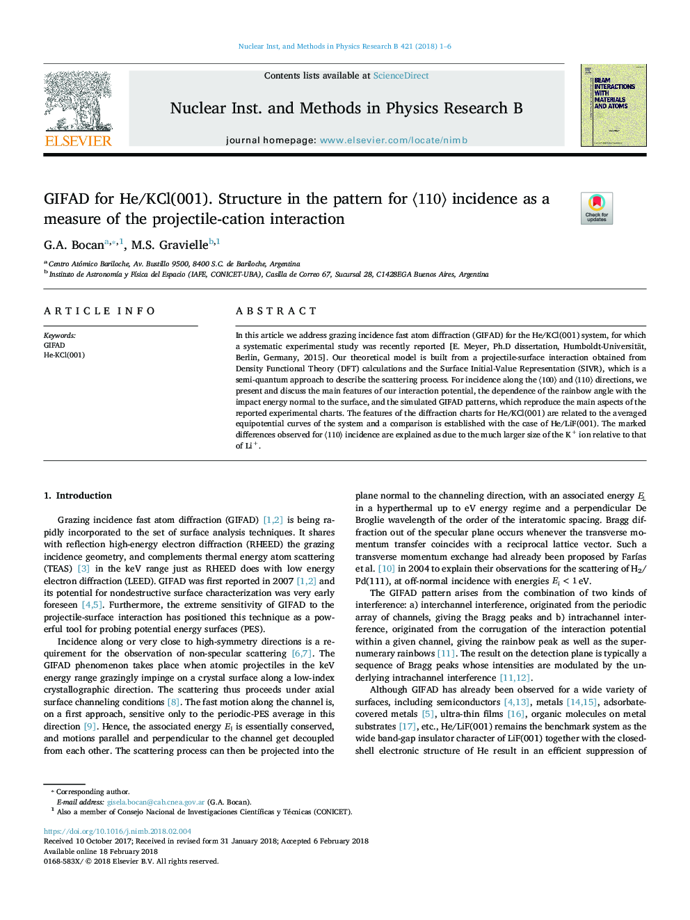 GIFAD for He/KCl(001). Structure in the pattern for ã110ã incidence as a measure of the projectile-cation interaction
