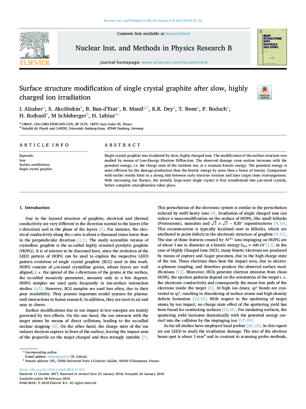 Surface structure modification of single crystal graphite after slow, highly charged ion irradiation