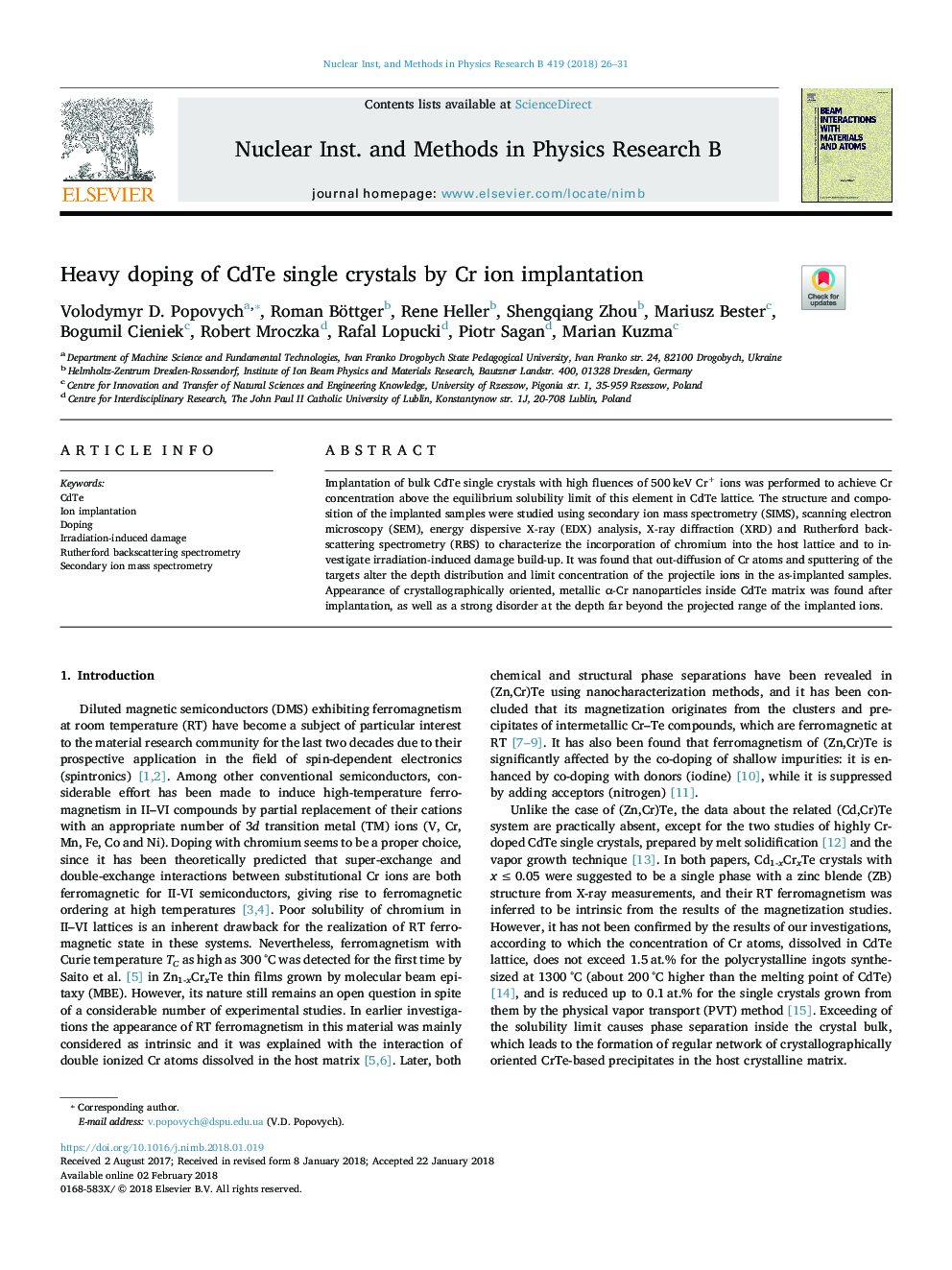 Heavy doping of CdTe single crystals by Cr ion implantation