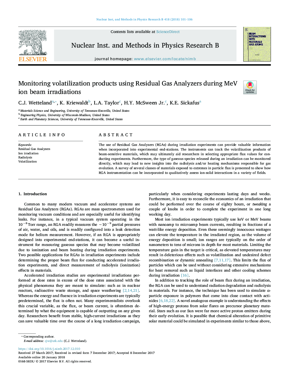 Monitoring volatilization products using Residual Gas Analyzers during MeV ion beam irradiations