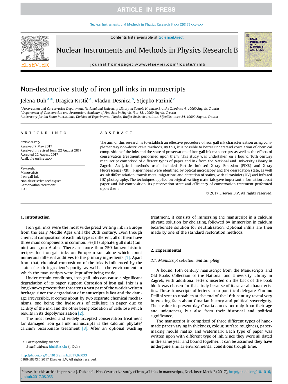 Non-destructive study of iron gall inks in manuscripts