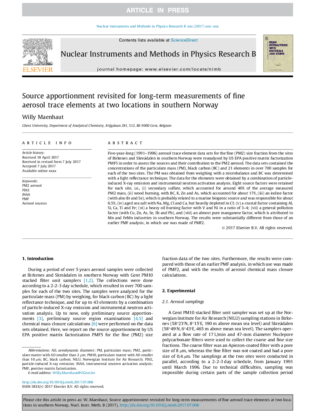 Source apportionment revisited for long-term measurements of fine aerosol trace elements at two locations in southern Norway