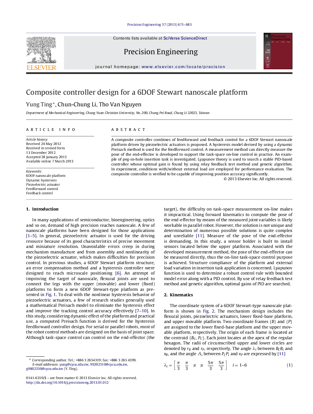 عکس صفحه اول مقاله: Composite controller design for a 6DOF Stewart nanoscale platform Composite controller design for a 6DOF Stewart nanoscale platform