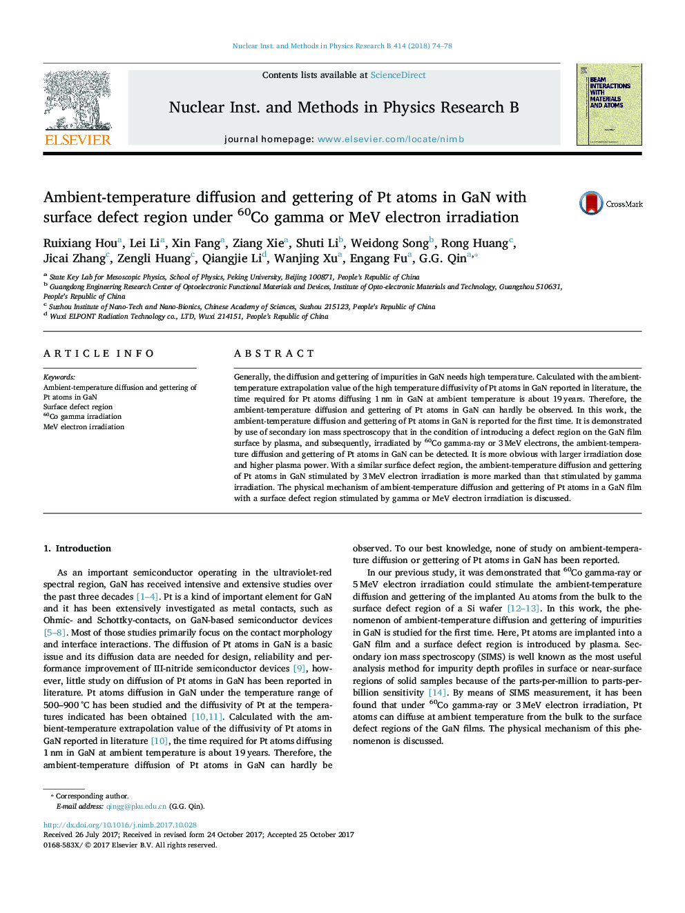 Ambient-temperature diffusion and gettering of Pt atoms in GaN with surface defect region under 60Co gamma or MeV electron irradiation